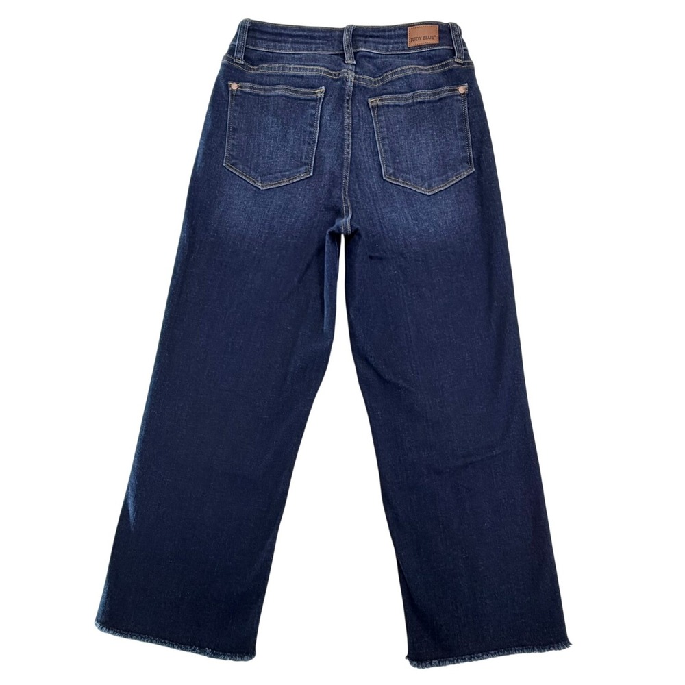 Judy Blue Wide Leg Jeans Women 5/27 Dark Wash Raw Hem High Rise Cotton Blend - Picture 2 of 10